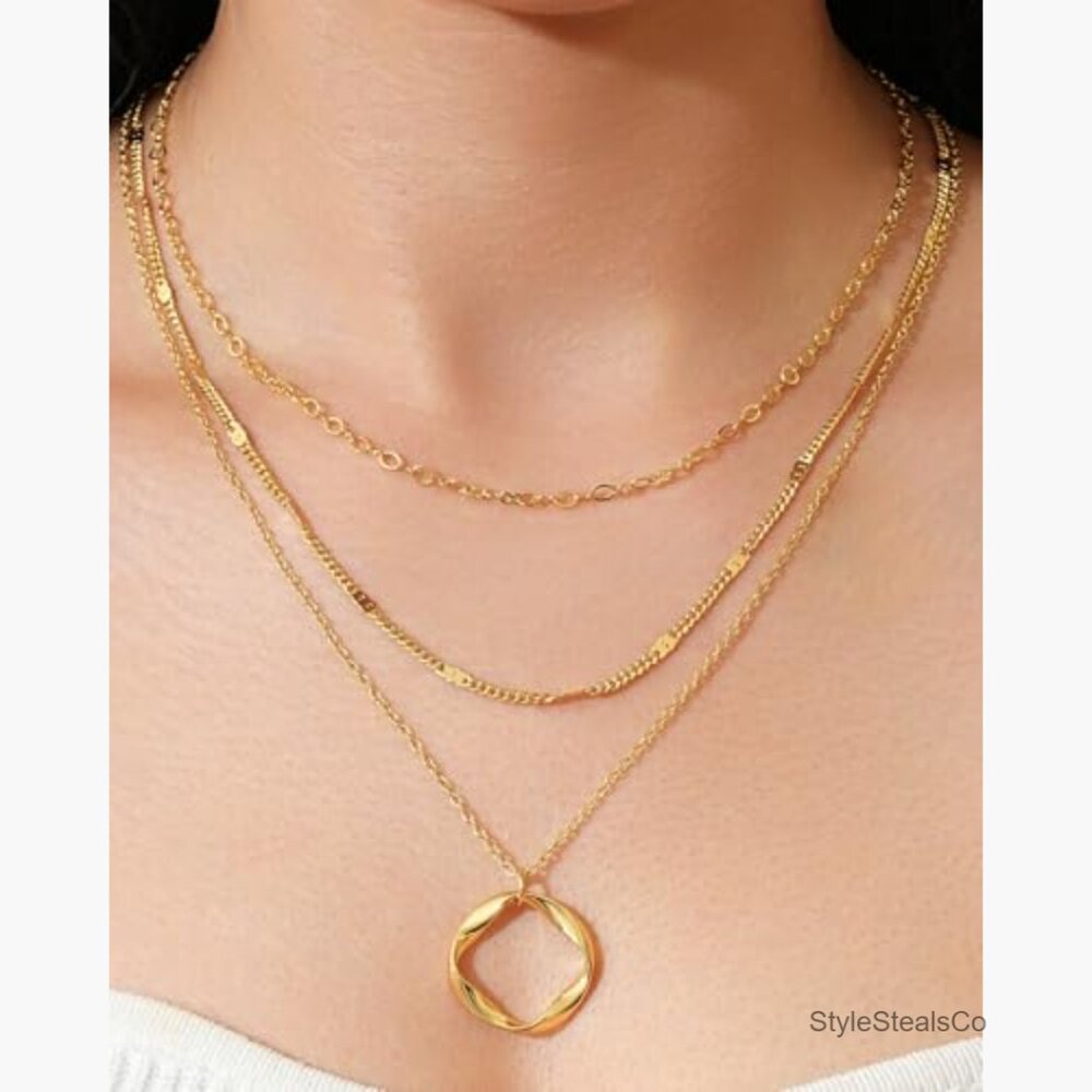 Layered Necklace Set, Stackable Circle Paperclip … - image 2